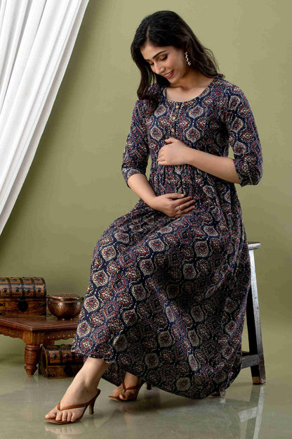 Navy Blossom Radiance Maternity Dress