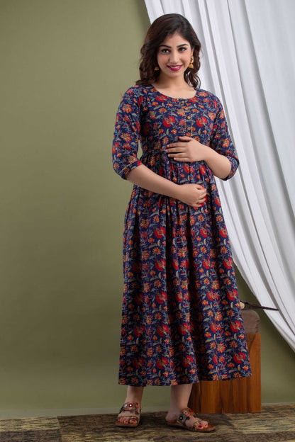 Blue Blossom Maternity Dress