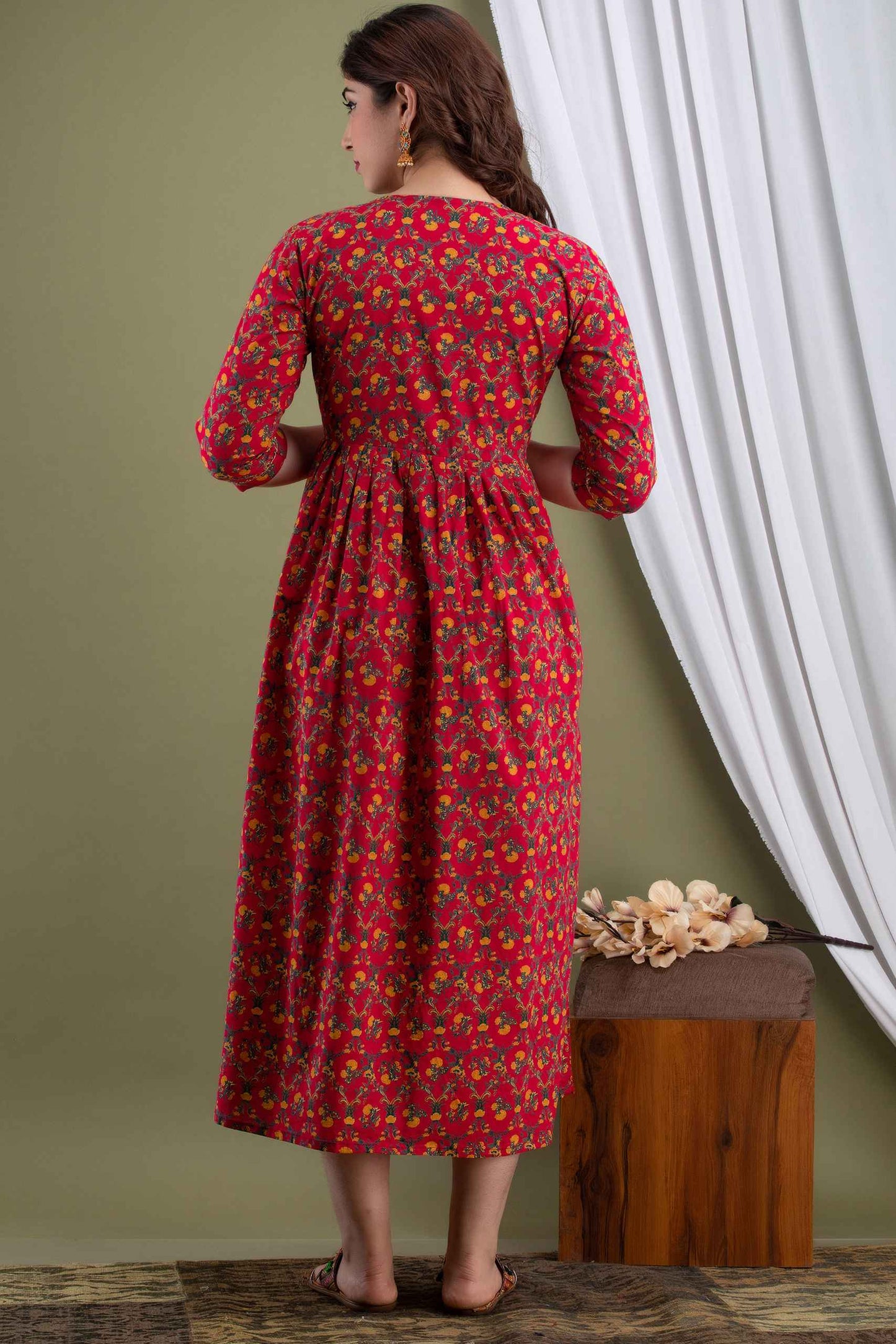 Red Blossom Radiance Maternity Dress