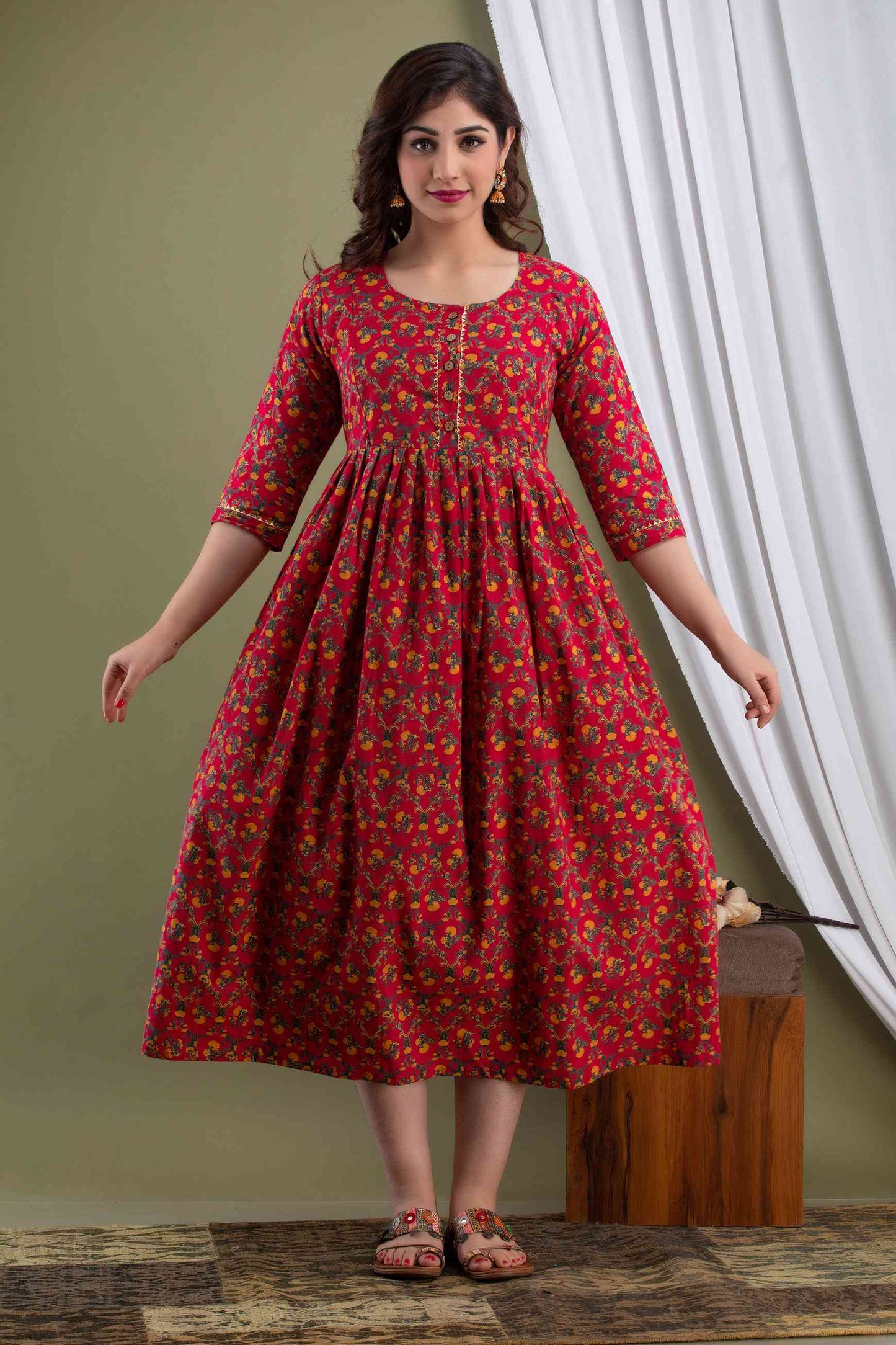 Red Blossom Radiance Maternity Dress