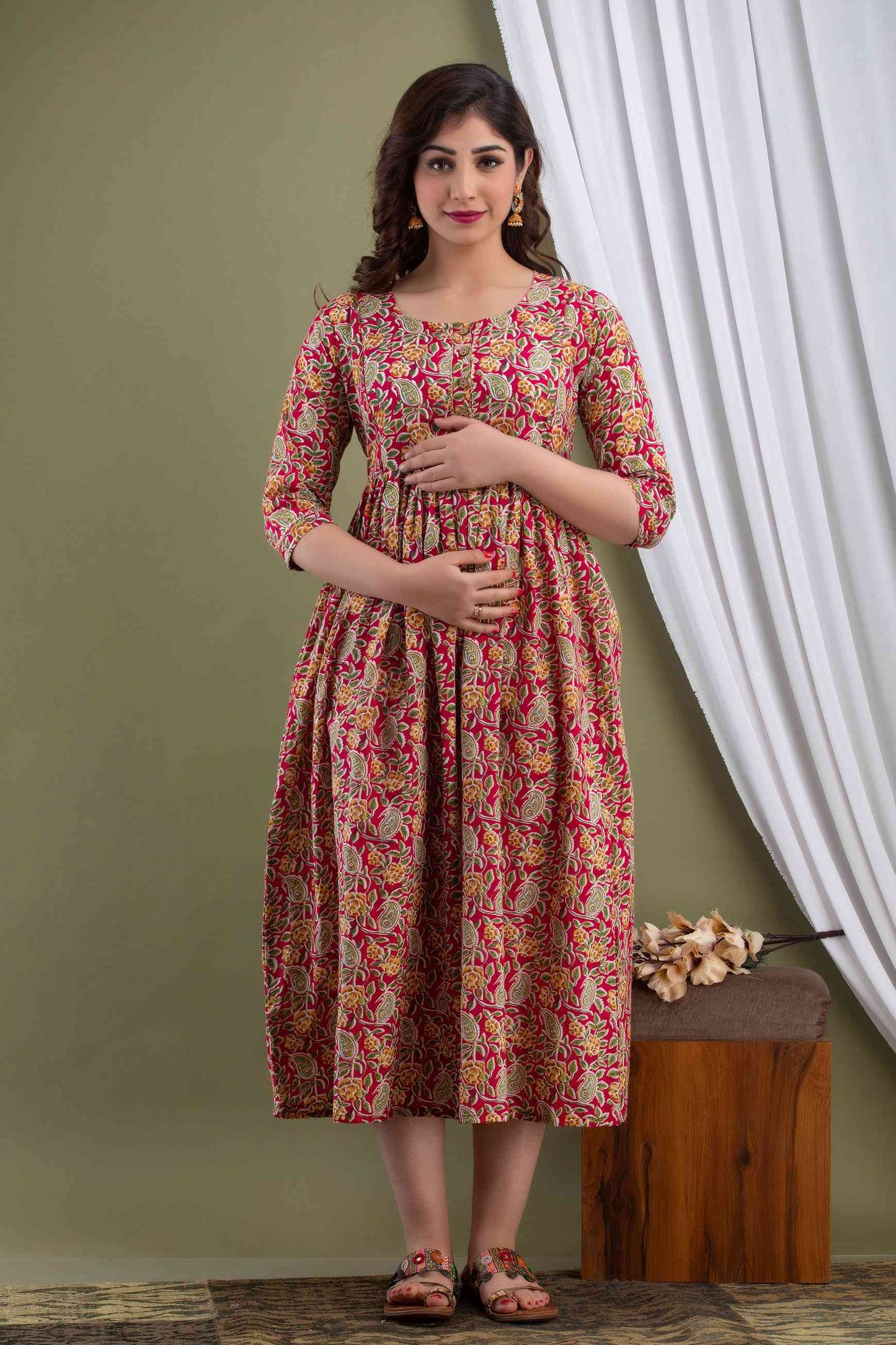 Red Blossom Harmony Maternity Dress