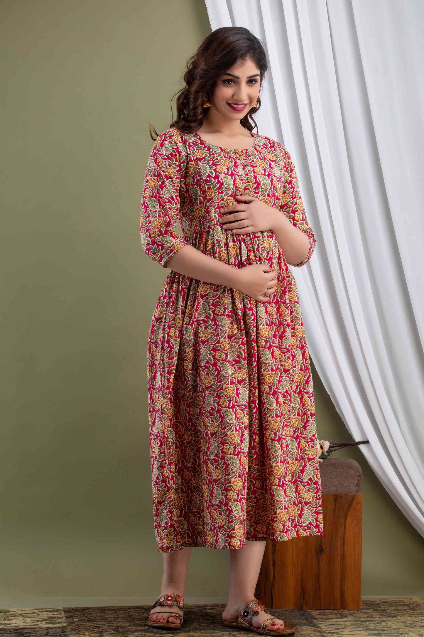 Red Blossom Harmony Maternity Dress