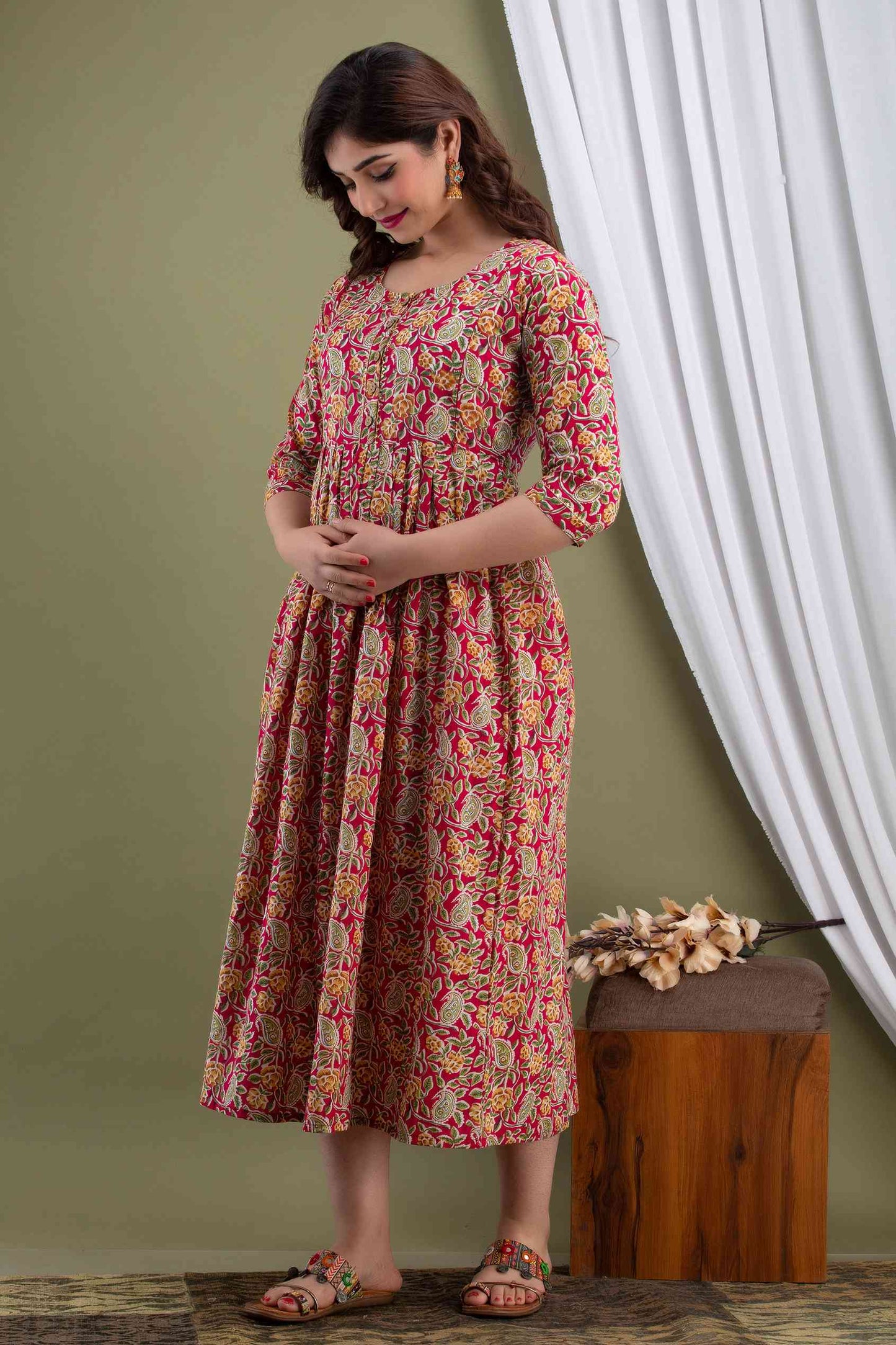 Red Blossom Harmony Maternity Dress