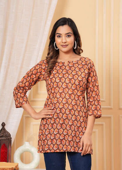 Brown Red Yog Short Kurta