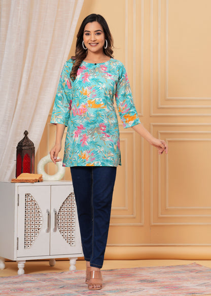 Gold Blue Short Kurta