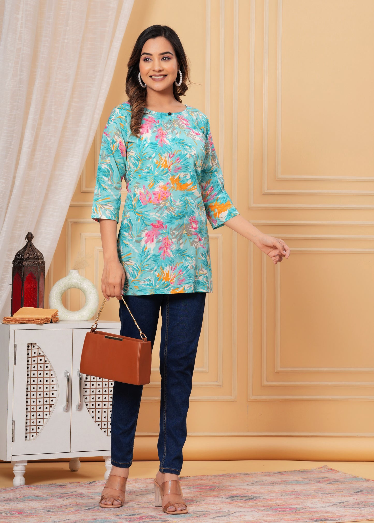 Gold Blue Short Kurta