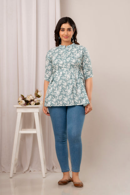 Gray White Patti Short Kurta