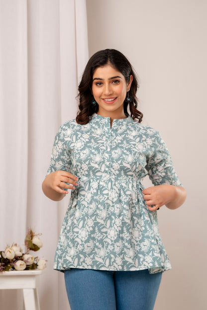 Gray White Patti Short Kurta