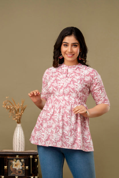 Pink White Short Kurta