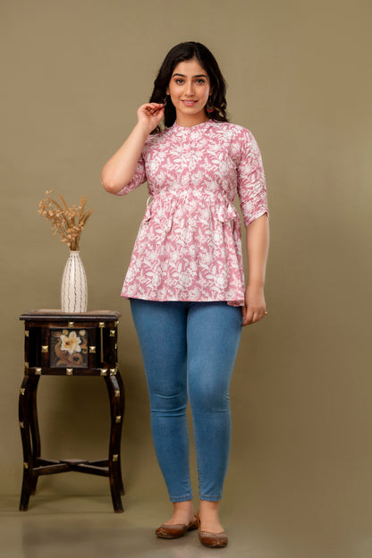 Pink White Short Kurta