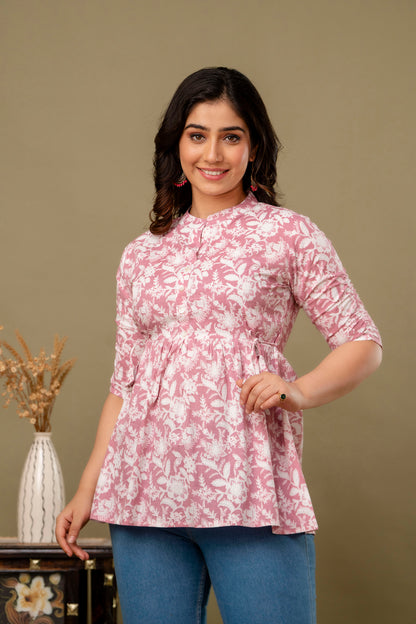 Pink White Short Kurta