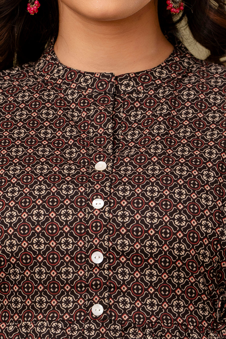 Black White Dot Short Kurta