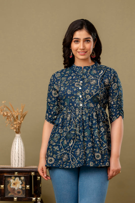 Blue Chidiya Patti Short Kurta