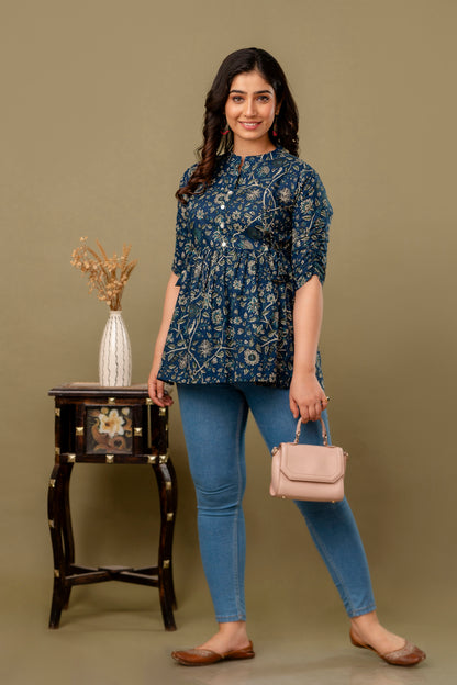 Blue Chidiya Patti Short Kurta