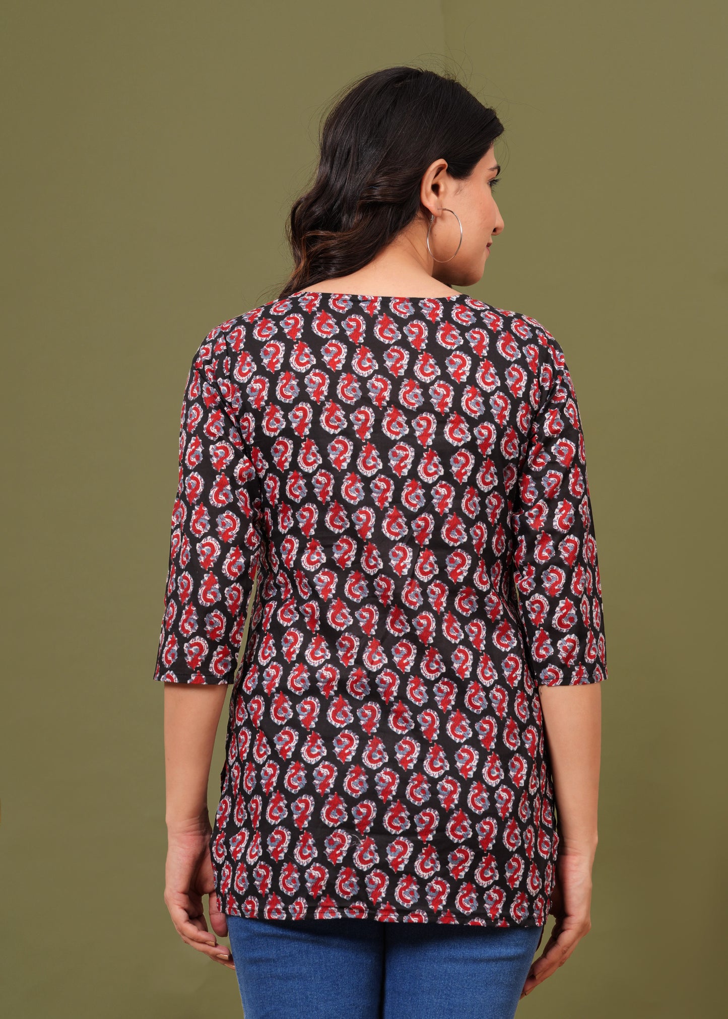 Black Red Short Kurta