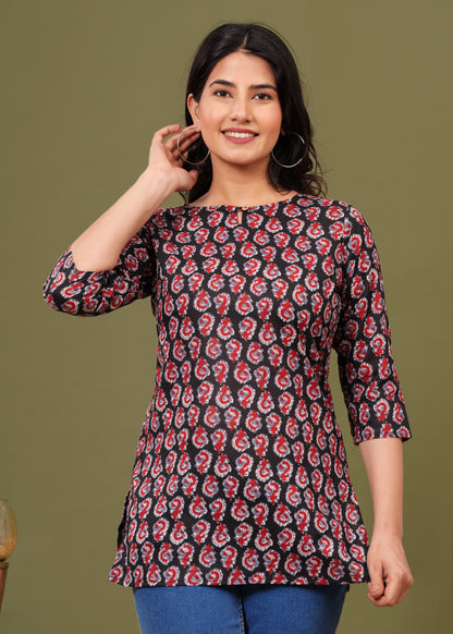 Black Red Short Kurta