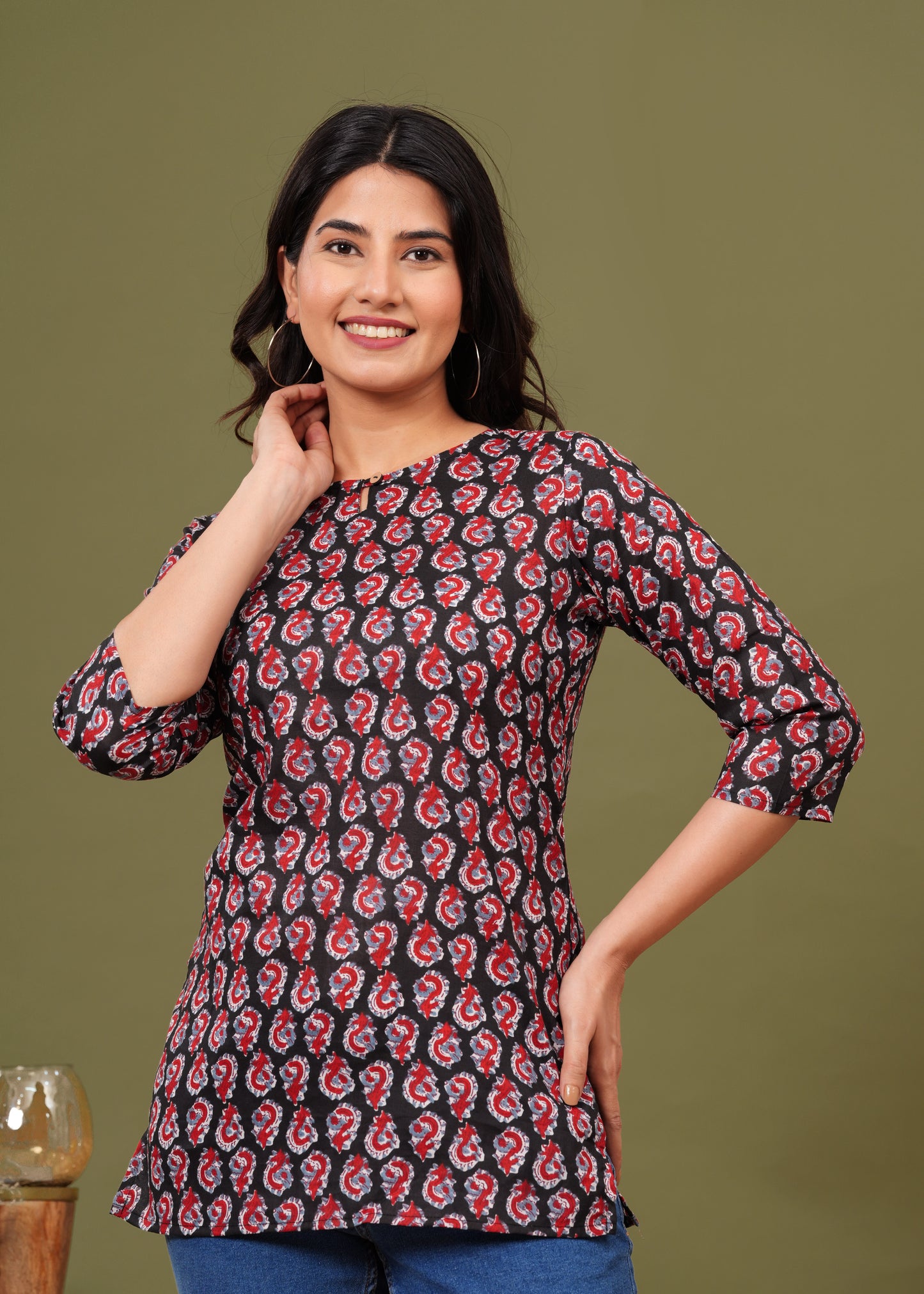 Black Red Short Kurta