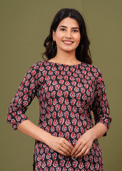 Black Red Short Kurta