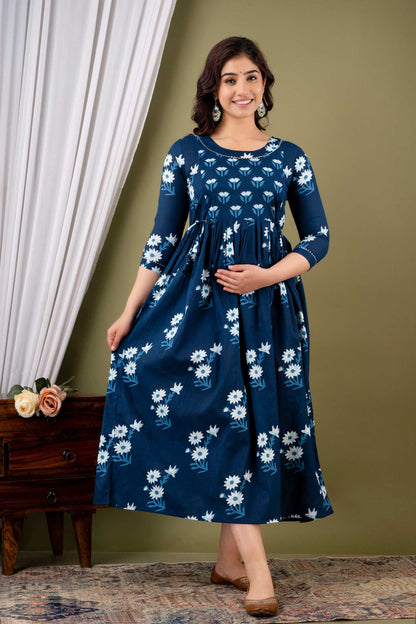 Blue Blossom Maternity Dress