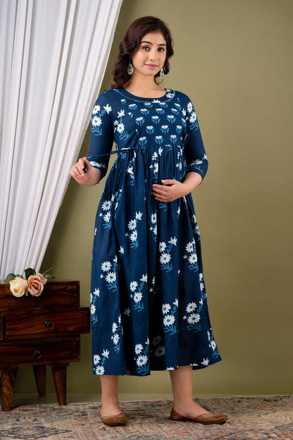 Blue Blossom Maternity Dress