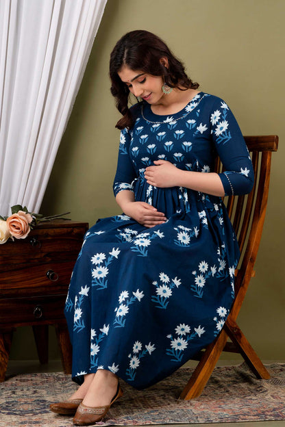 Blue Blossom Maternity Dress