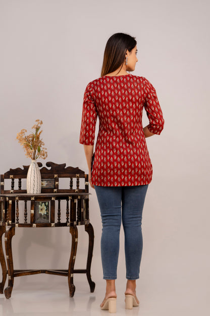 Booti Maroon Short Kurta