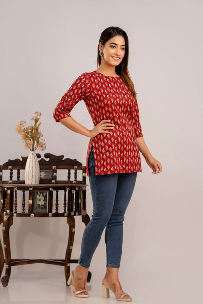 Booti Maroon Short Kurta