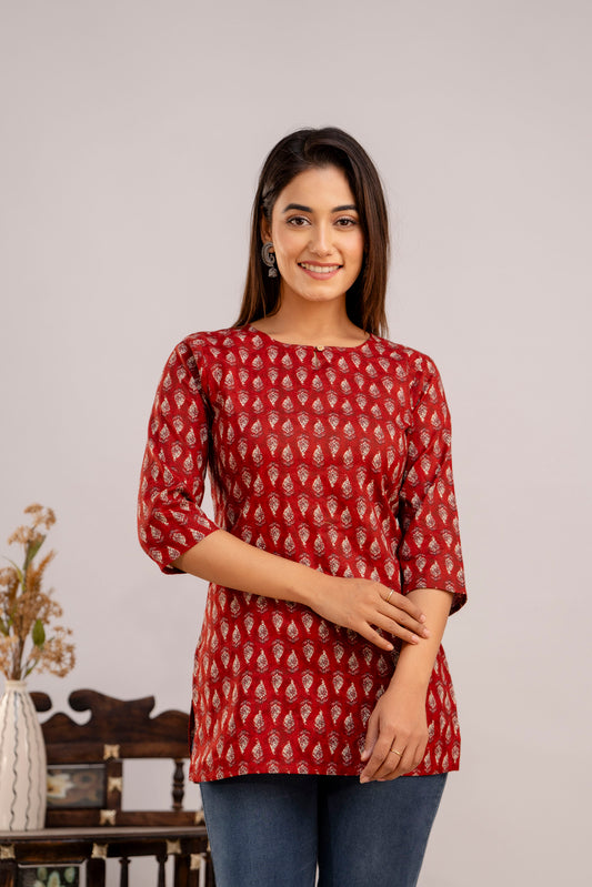 Booti Maroon Short Kurta