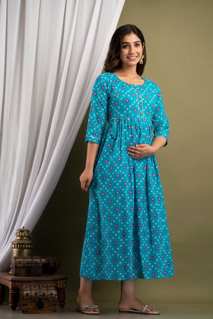 Blue Harmony Patterned Maternity Dress