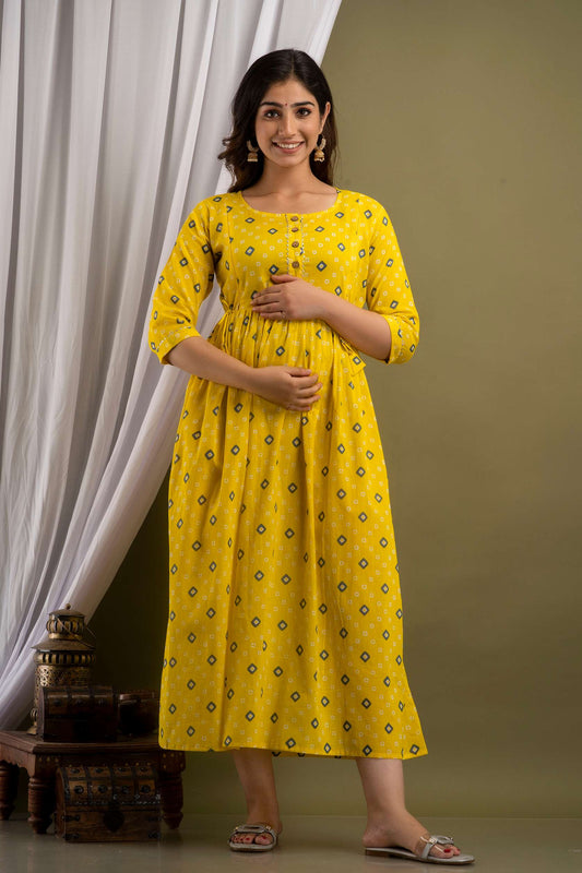 Yellow Geometric Harmony Maternity Dress