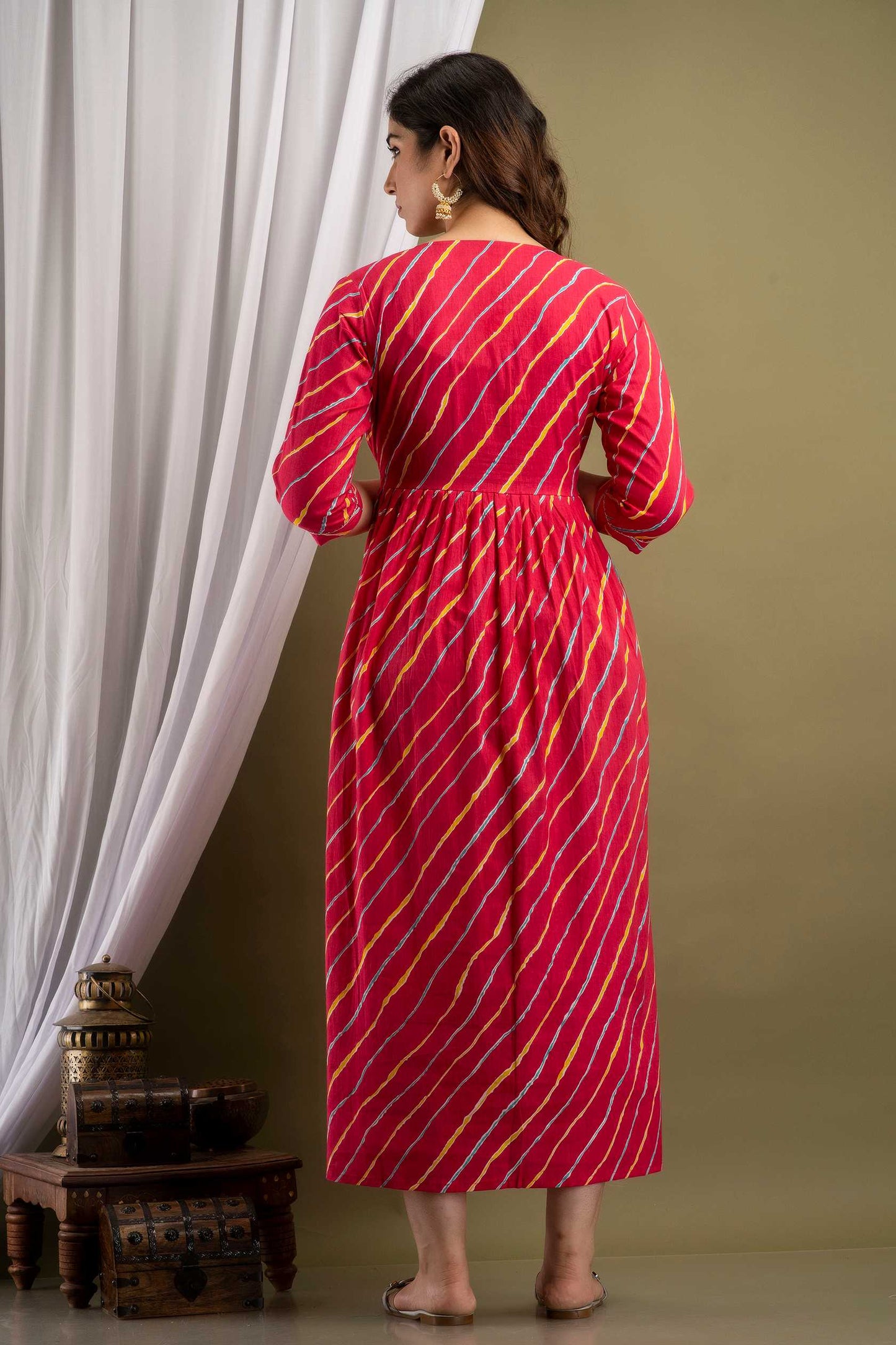 Red Diagonal Stripe Maternity Dress