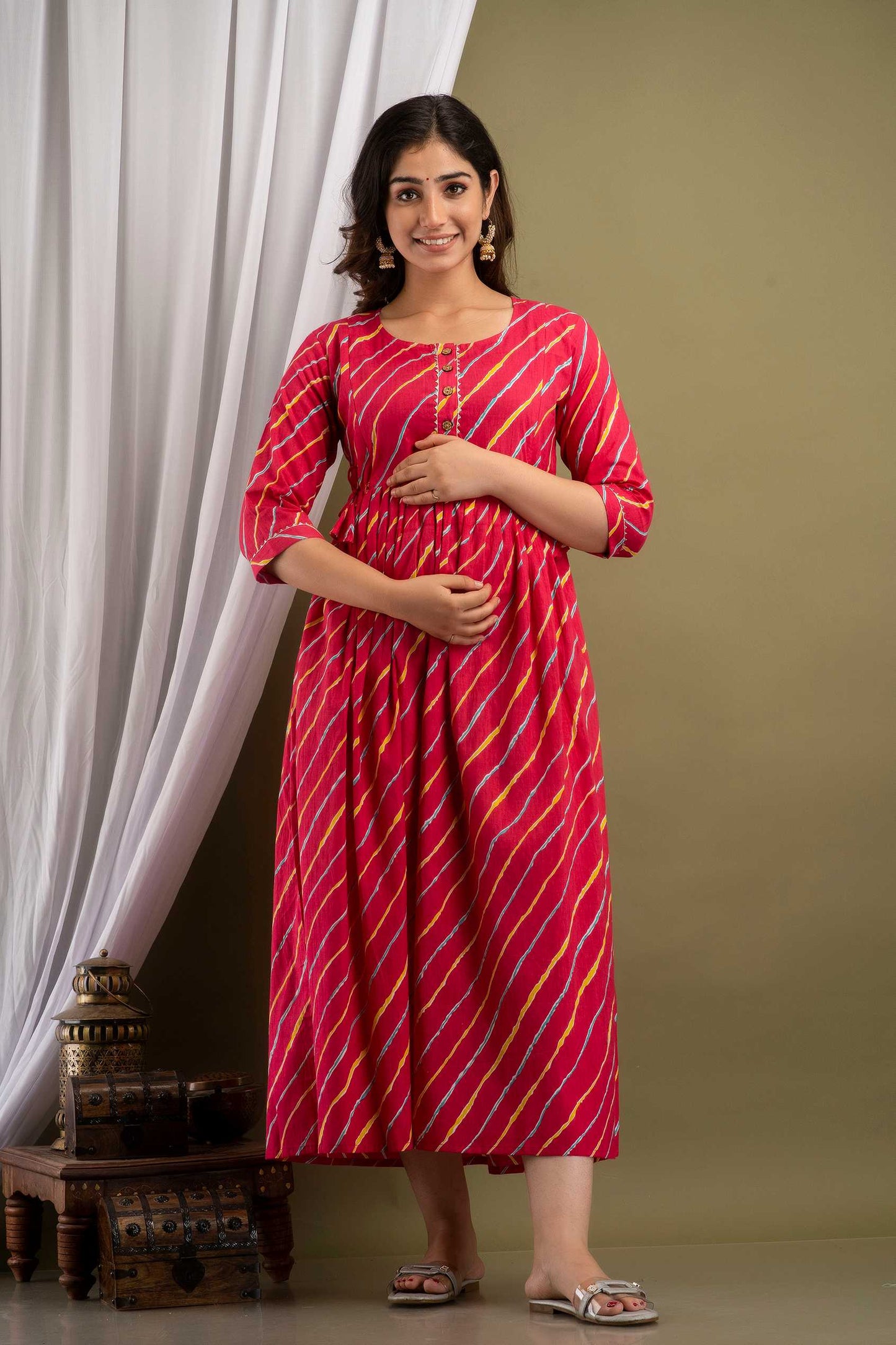 Red Diagonal Stripe Maternity Dress