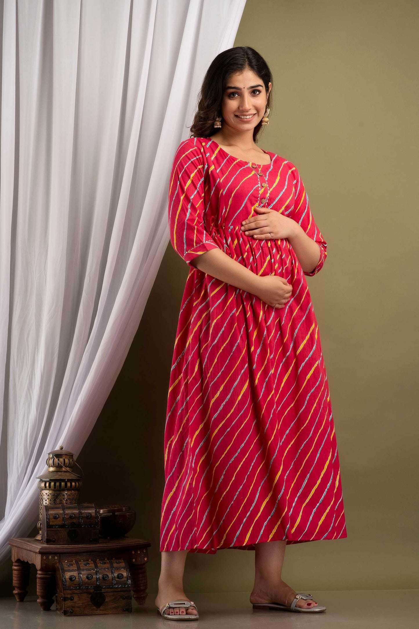 Red Diagonal Stripe Maternity Dress