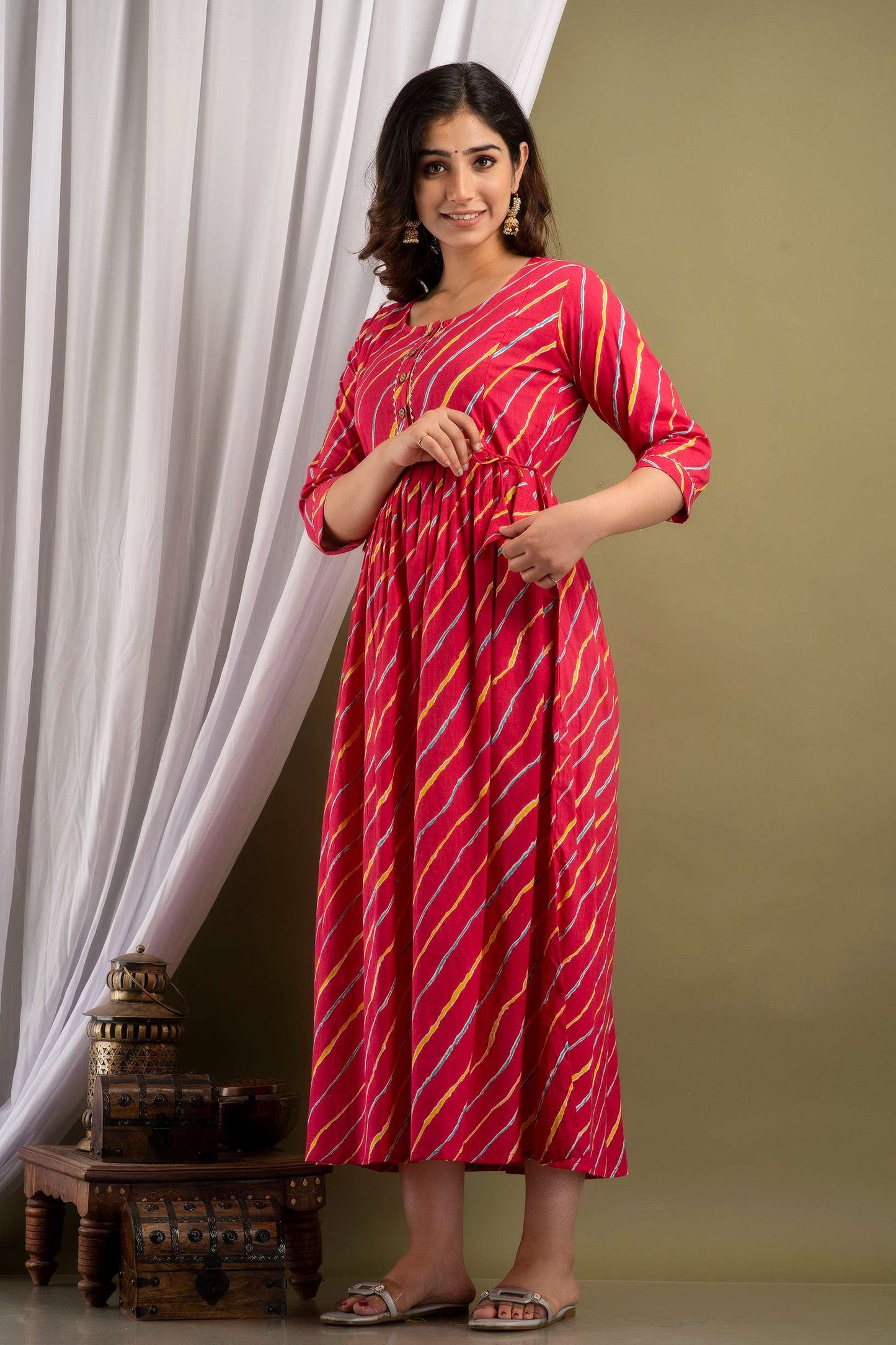 Red Diagonal Stripe Maternity Dress