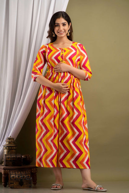 Sunset Zigzag Maternity Dress