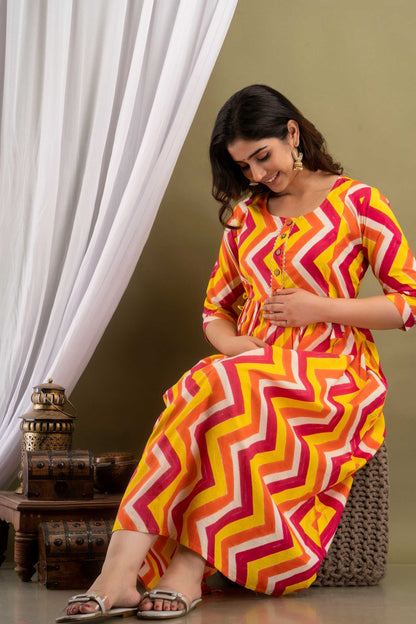 Sunset Zigzag Maternity Dress