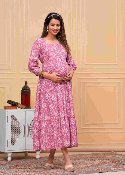 Pink Petal Harmony Maternity Dress