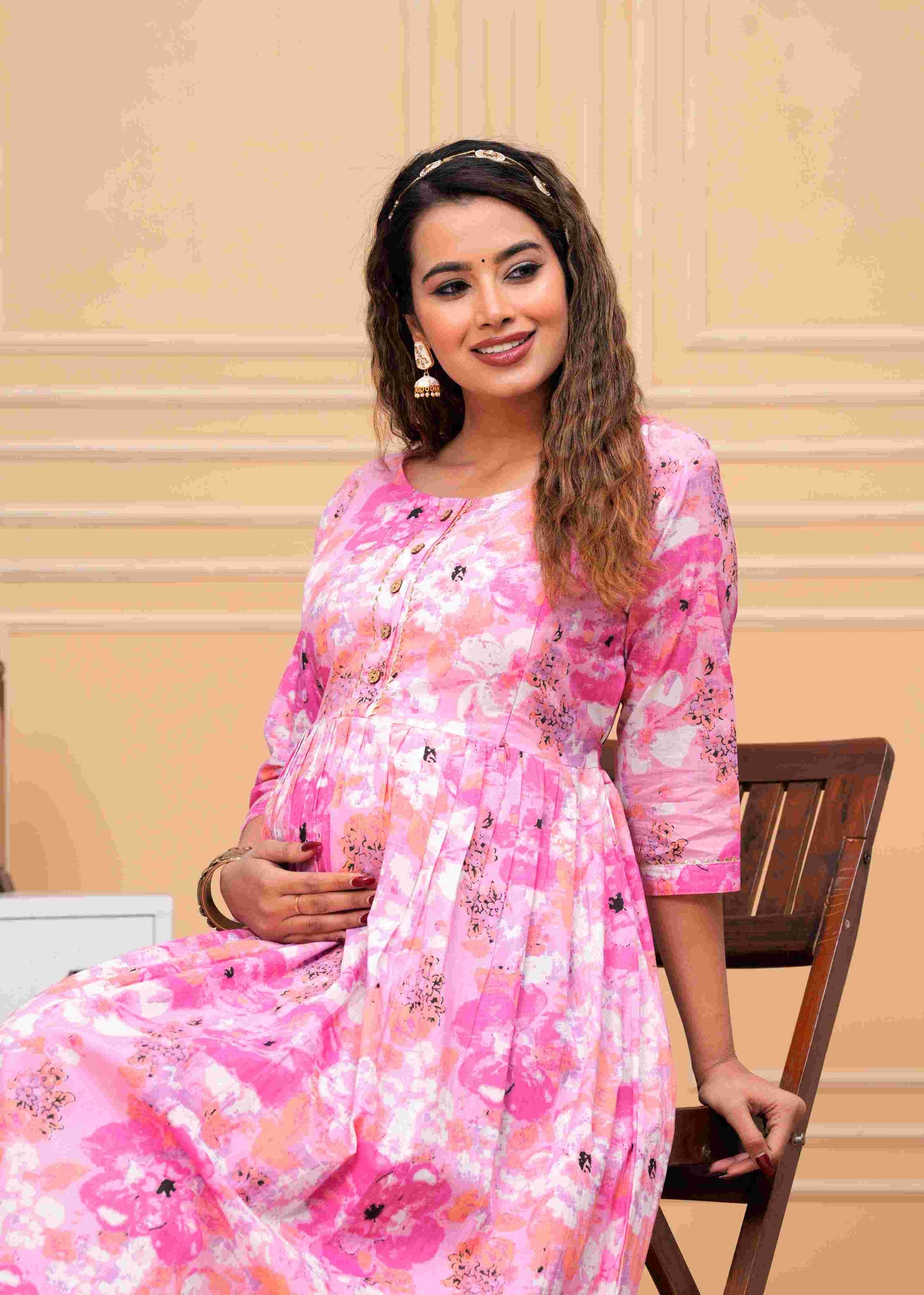 Pink Petal Harmony Maternity Dress