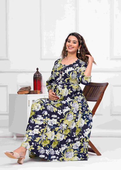 Navy Garden Serenity Maternity Dress