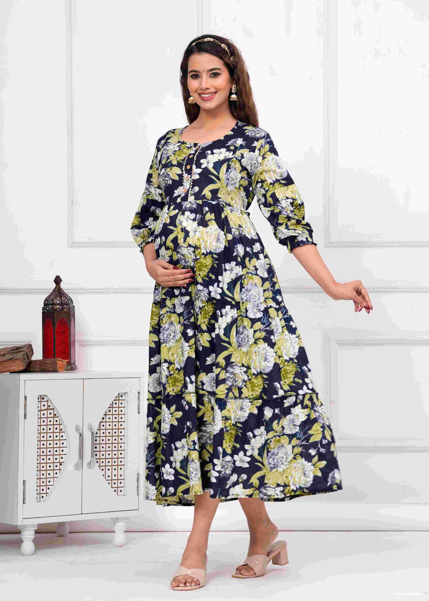 Navy Garden Serenity Maternity Dress