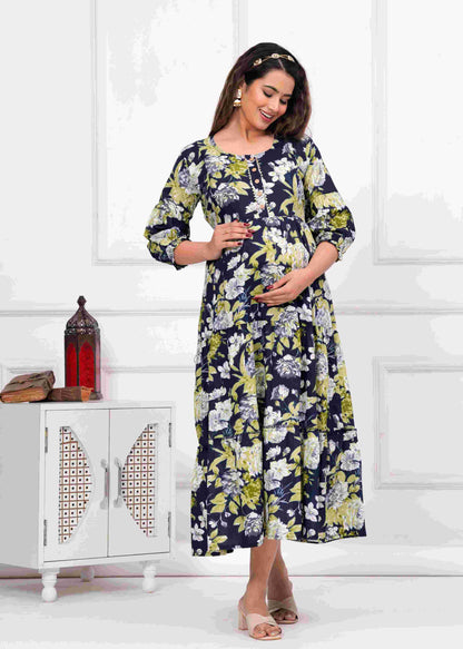 Navy Garden Serenity Maternity Dress