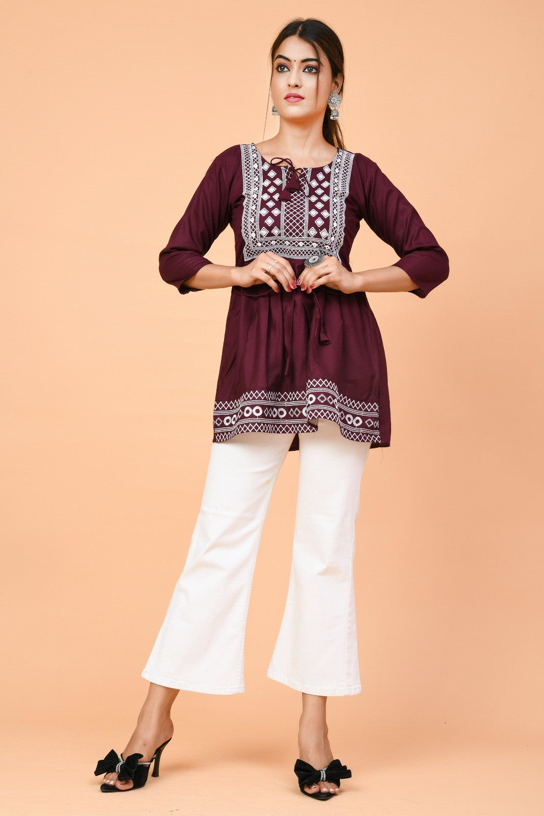 Maroon Elegance Embroidery Top