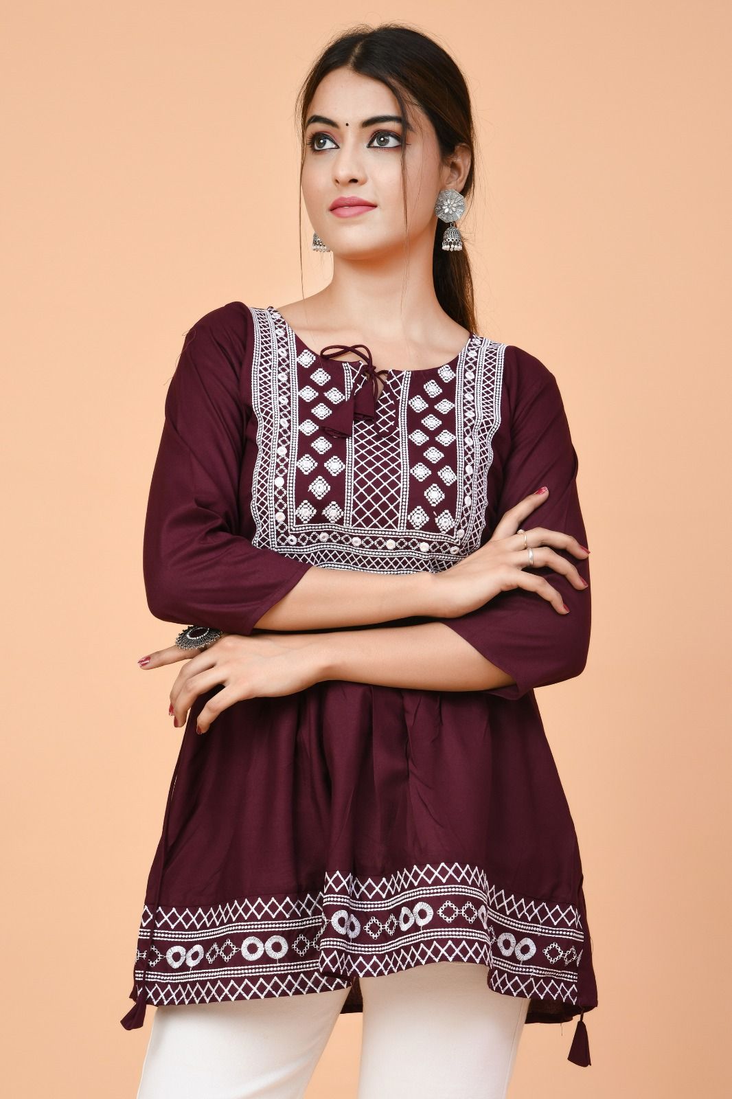 Maroon Elegance Embroidery Top