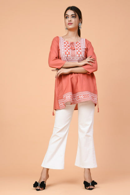 Peach Elegance Embroidery Top