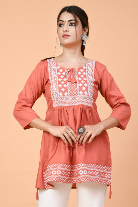 Peach Elegance Embroidery Top