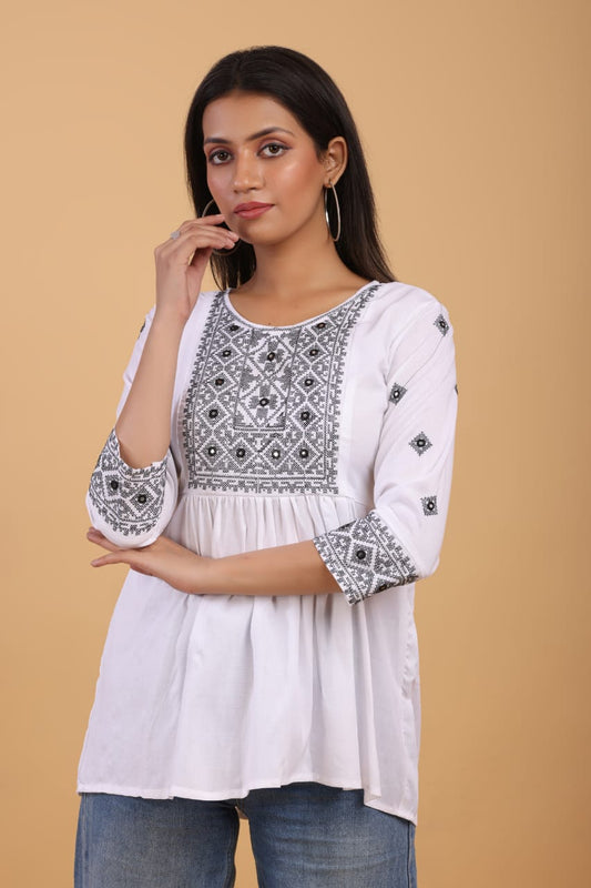 White Bloom Embroidery Top