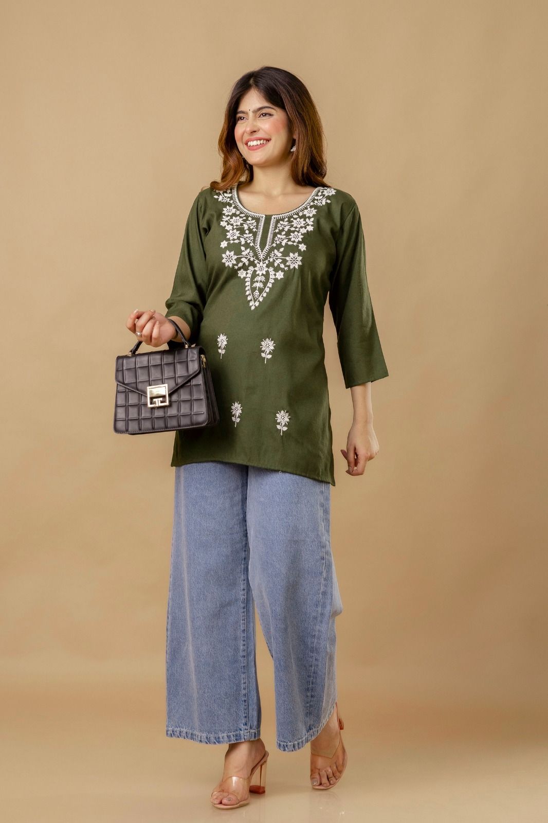 Green Blossom Embroidery Top