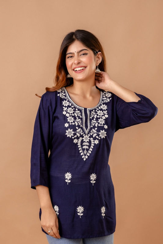 Blue Blossom Embroidery Top