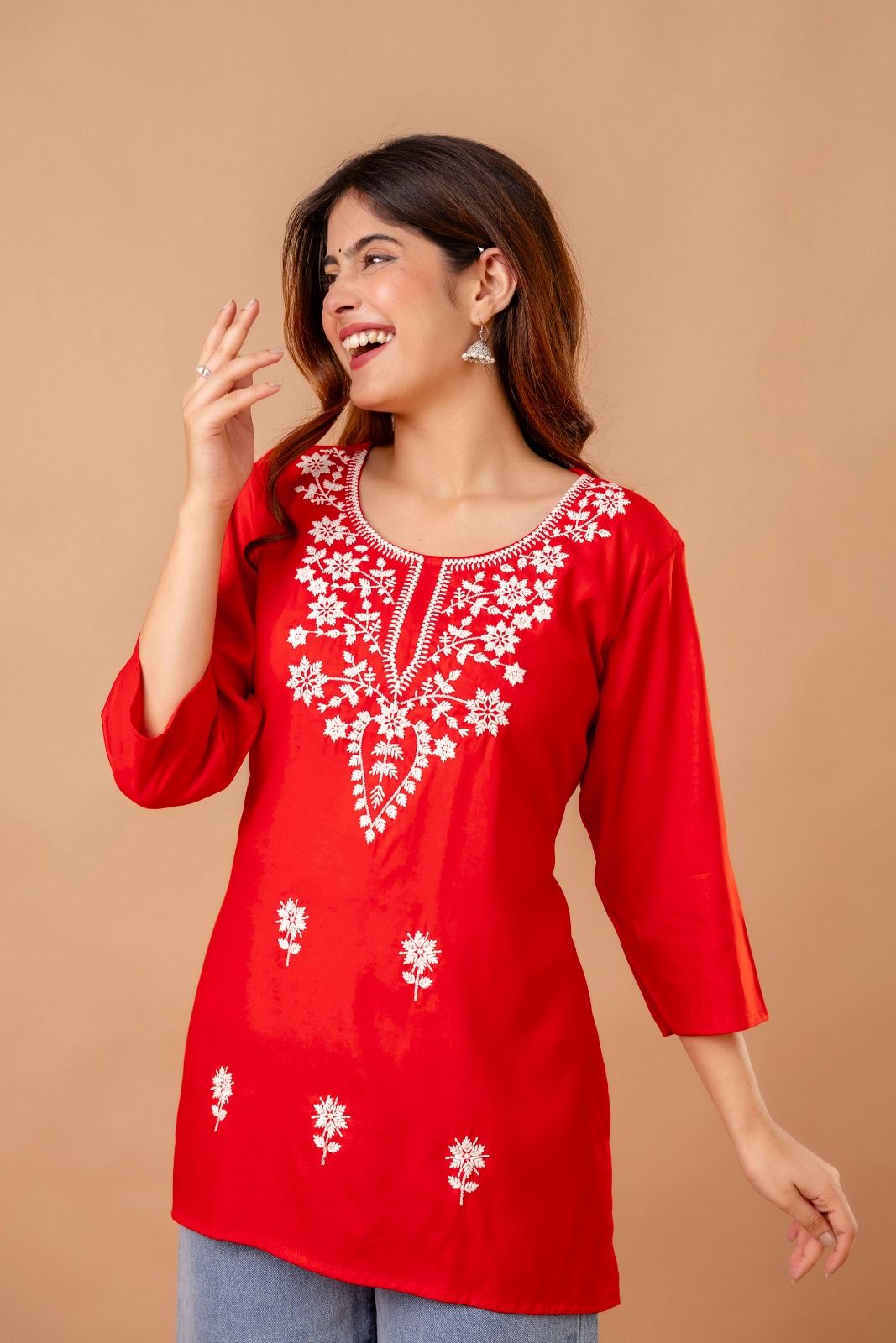 Red Blossom Embroidery Top