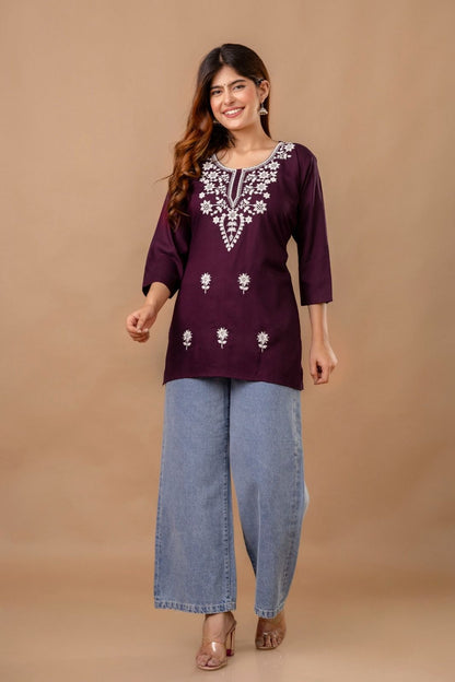 Purple Blossom Embroidery Top